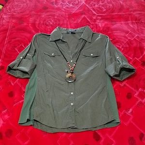 Sandra Ingrish petites olive green button up shirt